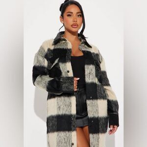 [BLANKNYC] Out Of Line Shirt Jacket plaid size M‎ black and beige nwt